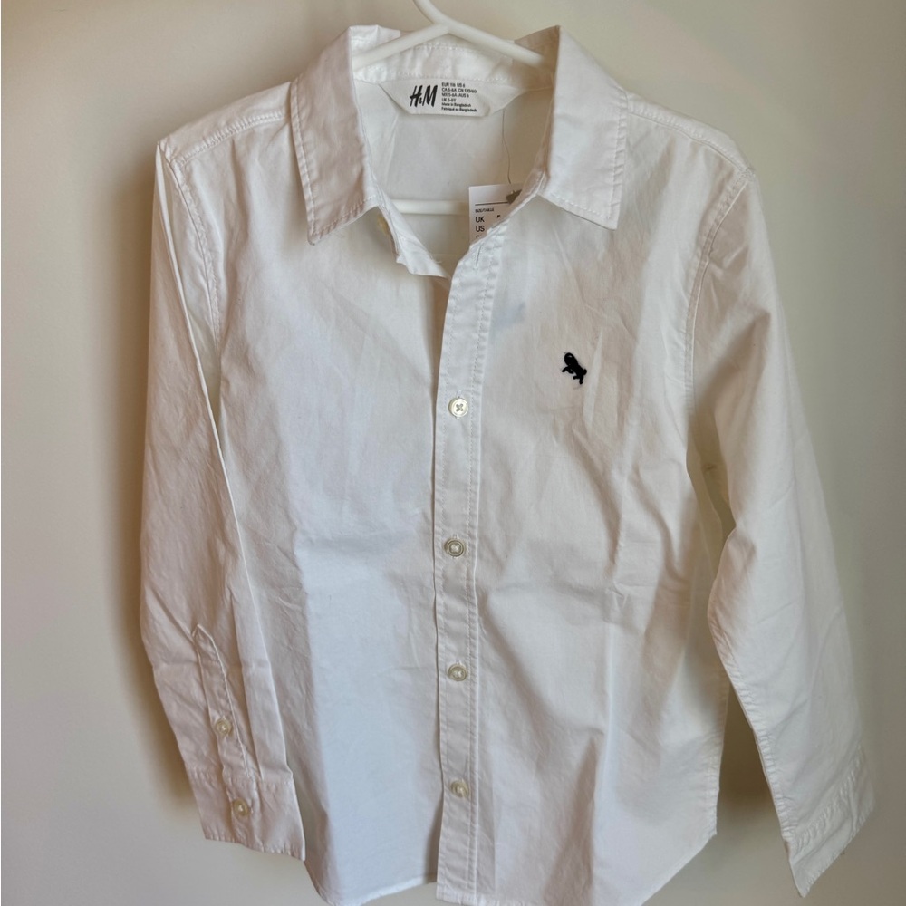 H&M White Collared Shirt with Embroidered Detail